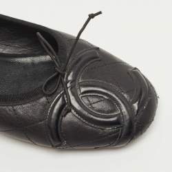Pre Owned Chanel Black Quilted Leather CC Ligne Cambon Ballet Flats Size 37