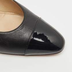 Pre Owned Chanel Black Leather and Patent Cap Toe CC Pumps Size 42