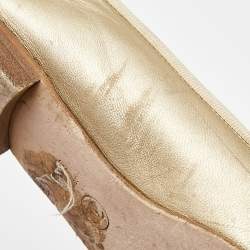 Pre Owned Chanel Gold Leather and Textured CC Cap Toe Bow Ballet Flats Size 37.5