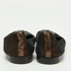 Pre Owned Chanel Metallic Iridescent Suede Embellished Ballet Flats Size 38.5