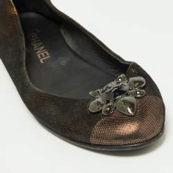 Pre Owned Chanel Metallic Iridescent Suede Embellished Ballet Flats Size 38.5
