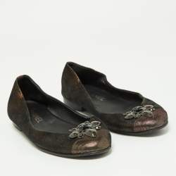 Pre Owned Chanel Metallic Iridescent Suede Embellished Ballet Flats Size 38.5