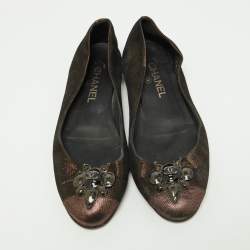 Pre Owned Chanel Metallic Iridescent Suede Embellished Ballet Flats Size 38.5