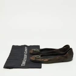 Pre Owned Chanel Metallic Iridescent Suede Embellished Ballet Flats Size 38.5