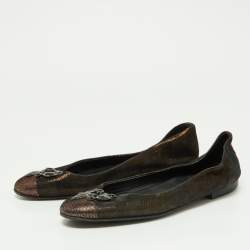 Pre Owned Chanel Metallic Iridescent Suede Embellished Ballet Flats Size 38.5