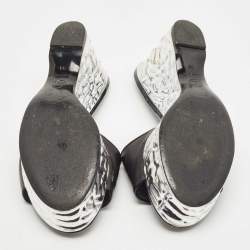 Chanel Black Leather Wedge Platform Slide Sandals Size 39