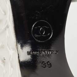 Chanel Black Leather Wedge Platform Slide Sandals Size 39