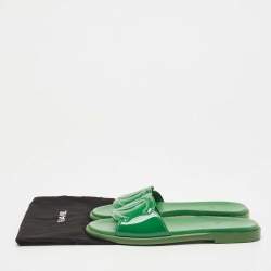 Chanel Green Patent Leather CC Flat Slides Size 40.5