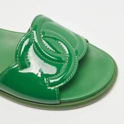 Chanel Green Patent Leather CC Flat Slides Size 40.5