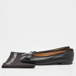 Chanel Black Patent and Leather CC Cap Toe Ballet Flats Size 39.5   