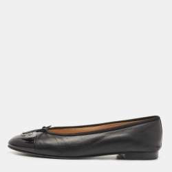 Chanel Black Patent and Leather CC Cap Toe Ballet Flats Size 39.5   