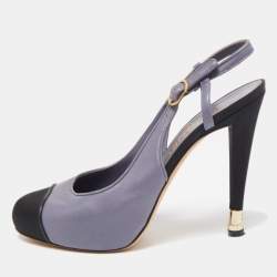 Pre Owned Chanel Two Tone Leather and Fabric CC Slingback Pumps Size 39
