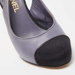 Pre Owned Chanel Two Tone Leather and Fabric CC Slingback Pumps Size 39