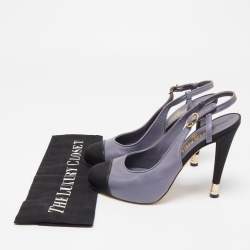Pre Owned Chanel Two Tone Leather and Fabric CC Slingback Pumps Size 39