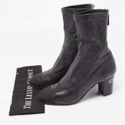 Chanel Black Canvas and Leather CC Cap Toe Ankle Boots Size 39