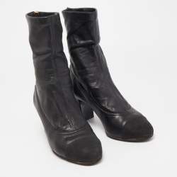 Chanel Black Canvas and Leather CC Cap Toe Ankle Boots Size 39