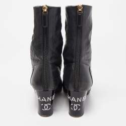 Chanel Black Canvas and Leather CC Cap Toe Ankle Boots Size 39