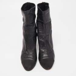 Chanel Black Canvas and Leather CC Cap Toe Ankle Boots Size 39