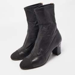 Chanel Black Canvas and Leather CC Cap Toe Ankle Boots Size 39