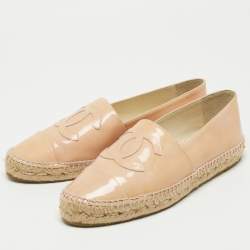 Pre Owned Chanel Beige Patent Cap Top CC Espadrille Flats Size 41