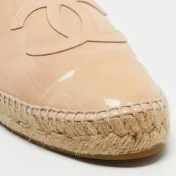 Pre Owned Chanel Beige Patent Cap Top CC Espadrille Flats Size 41