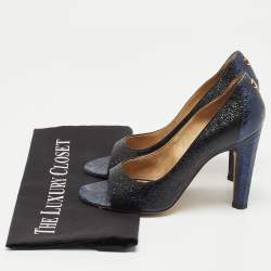 Pre Owned Chanel Black/Blue Crackled Leather Open Toe Pumps Size 37.5
