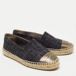 Chanel Multicolor Woven Fabric and Leather, CC Cap Toe Ballet Flats Size 37