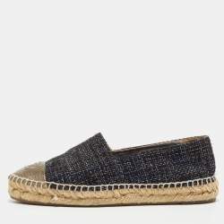 Chanel Multicolor Woven Fabric and Leather, CC Cap Toe Ballet Flats Size 37
