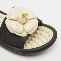Chanel Black Rubber CC Camellia Flat Slides Size 36 