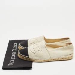 Pre Owned Chanel Cream Canvas CC Cap Toe Espadrille Flats Size 41