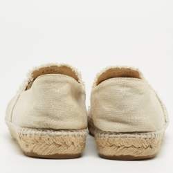 Pre Owned Chanel Cream Canvas CC Cap Toe Espadrille Flats Size 41