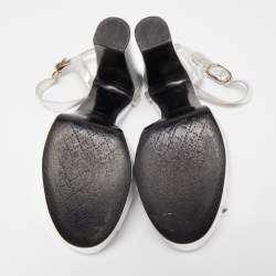Chanel Silver Leather Platform Ankle Strap Sandals Size 40