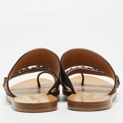 Chanel Brown Textured Leather Chain Link CC Toe Ring Slides Size 36