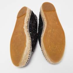 Pre Owned Chanel Black Sequins and Patent Leather CC Cap Toe Espadrille Flats Size 40