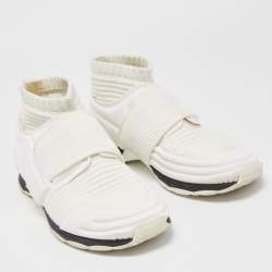 Chanel Off White Stretch Fabric CC Sock Sneakers Size 40