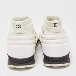 Chanel Off White Stretch Fabric CC Sock Sneakers Size 40