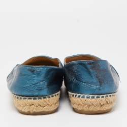 Chanel Blue/Black Leather and Canvas  CC Cap Toe Espadrille Flats Size 38