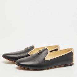 Pre Owned Chanel Black/Cream Leather CC Smoking Slippers Size 40