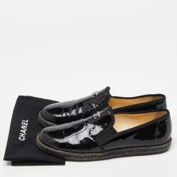 Pre Owned Chanel Black Patent Leather Flattie CC Logo Espadrille Loafers Size 38