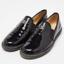 Pre Owned Chanel Black Patent Leather Flattie CC Logo Espadrille Loafers Size 38