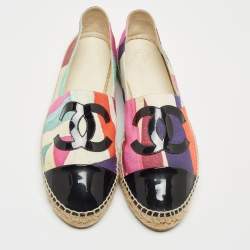 Pre Owned Chanel Multicolor Fabric And Patent Leather CC Cap Toe Espadrille Size 40