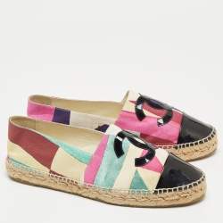 Pre Owned Chanel Multicolor Fabric And Patent Leather CC Cap Toe Espadrille Size 40