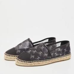 Pre Owned Chanel Black Mesh CC Cap Toe Espadrille Flats Size 40