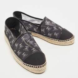 Pre Owned Chanel Black Mesh CC Cap Toe Espadrille Flats Size 40