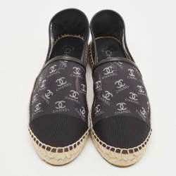 Pre Owned Chanel Black Mesh CC Cap Toe Espadrille Flats Size 40