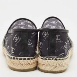Pre Owned Chanel Black Mesh CC Cap Toe Espadrille Flats Size 40