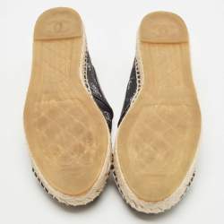 Pre Owned Chanel Black Mesh CC Cap Toe Espadrille Flats Size 40