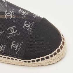 Pre Owned Chanel Black Mesh CC Cap Toe Espadrille Flats Size 40