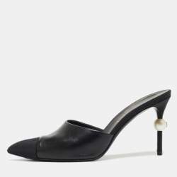 Chanel Black Canvas and Leather CC Logo Mules Size 38.5