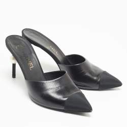 Chanel Black Canvas and Leather CC Logo Mules Size 38.5
